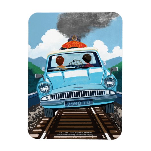 Ron & HARRY POTTER™ in Flying Car to HOGWARTS™ Magnet (Vertikal)