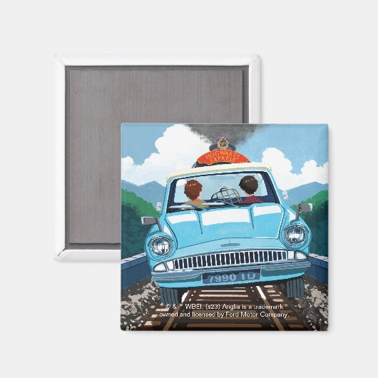 Ron & HARRY POTTER™ in Flying Car to HOGWARTS™ Magnet (Vorderseite/Rückseite)