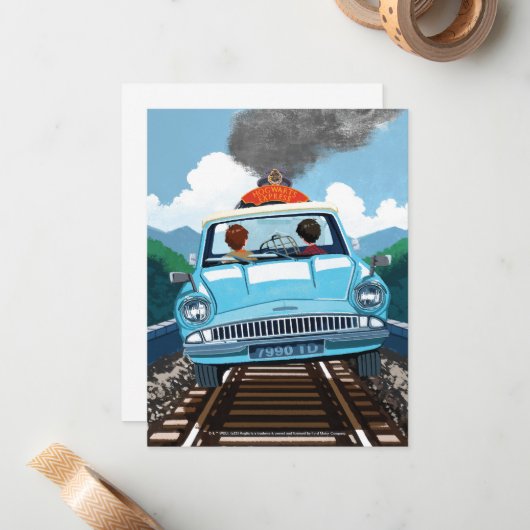 Ron & HARRY POTTER™ in Flying Car to HOGWARTS™ Mitteilungskarte (Vorderseite/Rückseite Beispiel)