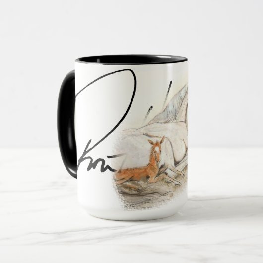 Ron Hevener "Contessa and foal" Signature Tasse (Vorderseite Links)