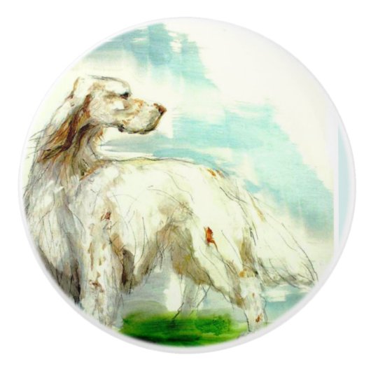 Ron Hevener English Setter Doorknob, Tür, Möbel Keramikknauf (Vorderseite)