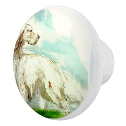 Ron Hevener English Setter Doorknob, Tür, Möbel Keramikknauf (Rechts)