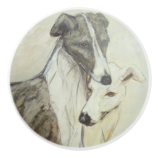 Ron Hevener Greyhound Hunde Keramikknauf (Vorderseite)