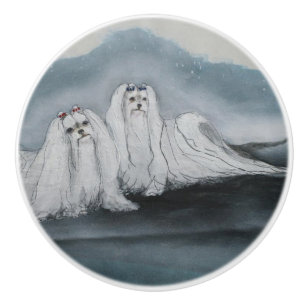 Ron Hevener Maltese Dog Keramikknauf