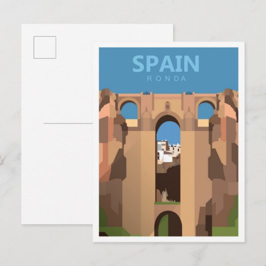 Ronda Spain Vintag Art Travel Illustration Postkarte (Vorne/Hinten)