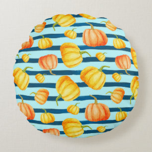 Rong um Orange Pumpkin. Nahtlose Aquarellkiste Rundes Kissen