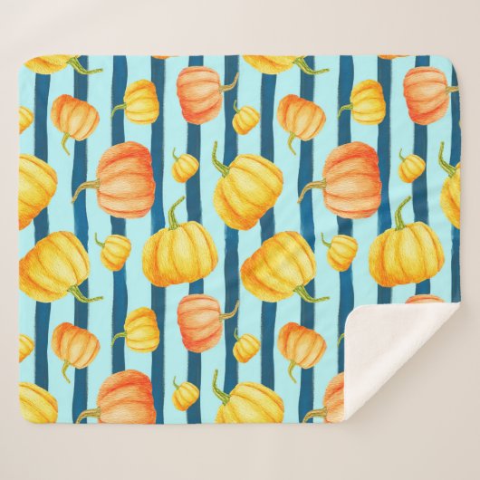 Rong um Orange Pumpkin. Nahtlose Aquarellkiste Sherpadecke (Vorderseite (Horizontal))
