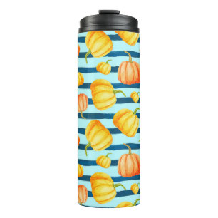 Rong um Orange Pumpkin. Nahtlose Aquarellkiste Thermosbecher