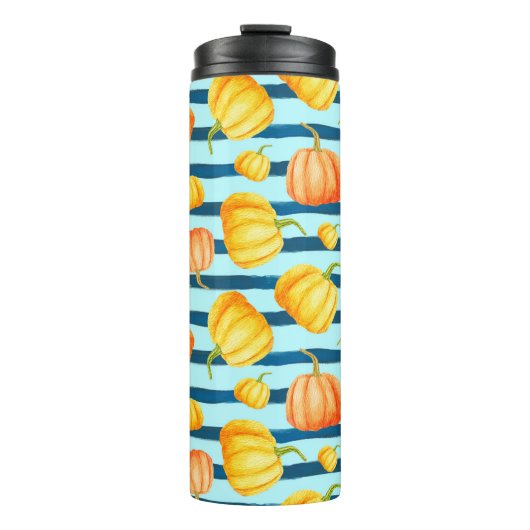 Rong um Orange Pumpkin. Nahtlose Aquarellkiste Thermosbecher (Vorderseite)