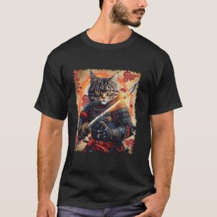 Ronin-Samurai-Katzenkrieger mit Katana Feline Bush T-Shirt