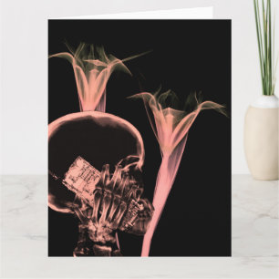Röntgen-Handy Totenkopf & Blumen - Orange Karte