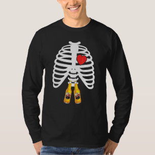 Röntgen-Skelett-Rippenkäfig-Bierflaschen-Tasse-Hal T-Shirt