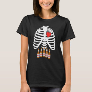 Röntgen-Skelett-Rippenkäfig-Bierflaschen-Tasse-Hal T-Shirt