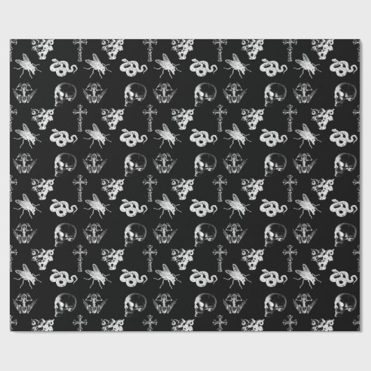 Röntgen Skulls Schlangen Crosses Halloween Schwarz Geschenkpapier (Flach)