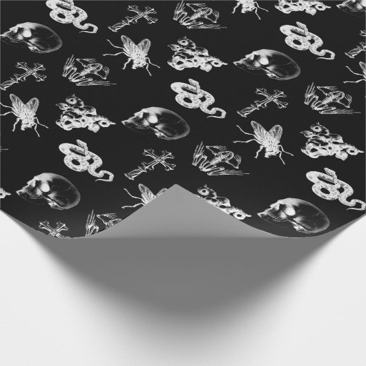 Röntgen Skulls Schlangen Crosses Halloween Schwarz Geschenkpapier (Ecke)
