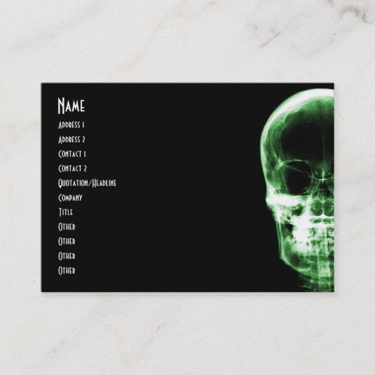 RÖNTGENBLICK-SKELETON SCHÄDEL - GRÜN VISITENKARTE (Vorderseite)