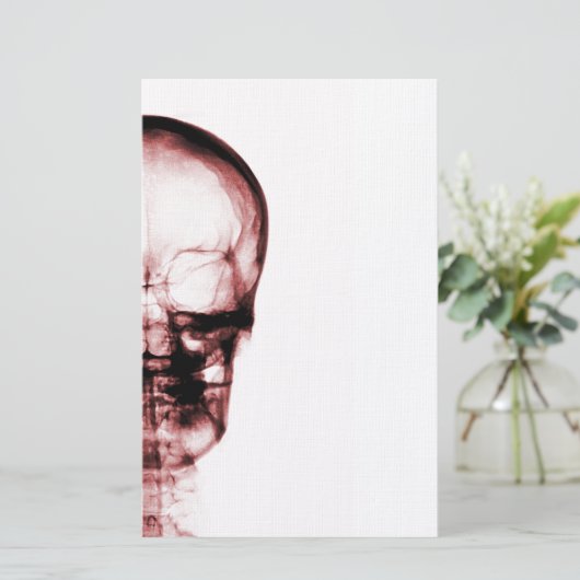 RÖNTGENBLICK-SKELETON SCHÄDEL - ROT BRIEFPAPIER (Stehend Vorderseite)