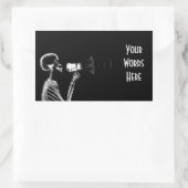 RÖNTGENBLICK-SKELETT AUF MEGAPHON - B&W RECHTECKIGER AUFKLEBER (Tasche)