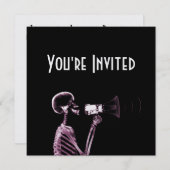 RÖNTGENBLICK-SKELETT AUF MEGAPHON - ROSA EINLADUNG (Vorne/Hinten)