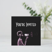 RÖNTGENBLICK-SKELETT AUF MEGAPHON - ROSA EINLADUNG (Stehend Vorderseite)