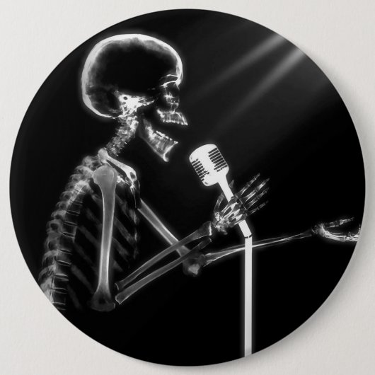 RÖNTGENSTRAHL-SKELETON GESANG AUF RETRO MIC - B&W BUTTON (Vorderseite)