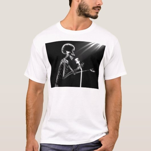 RÖNTGENSTRAHL-SKELETON GESANG AUF RETRO MIC - B&W T-Shirt (Vorderseite)