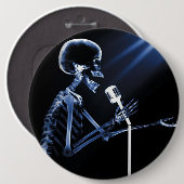 RÖNTGENSTRAHL-SKELETON GESANG AUF RETRO MIC - BLAU BUTTON (Vorne & Hinten)