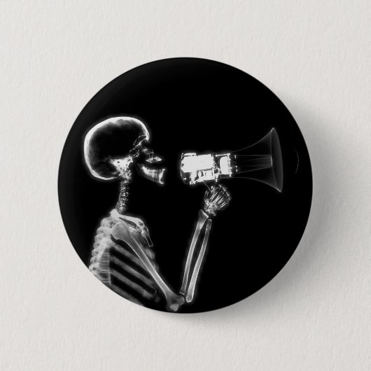 RÖNTGENSTRAHL-SKELETT AUF MEGAPHON - B&W BUTTON (Vorderseite)