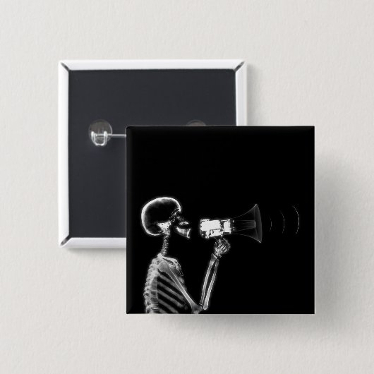 RÖNTGENSTRAHL-SKELETT AUF MEGAPHON - B&W BUTTON (Vorne & Hinten)