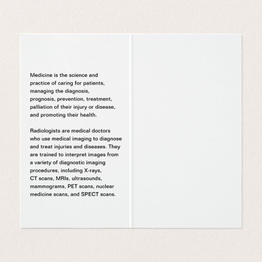 Röntgenuntersuchung des Patienten Visitenkarten (Innenseite Aufgefaltet)