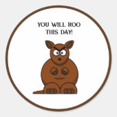 Roo This Day, Funny Angry Kangaroo Cartoon Runder Aufkleber (Vorderseite)