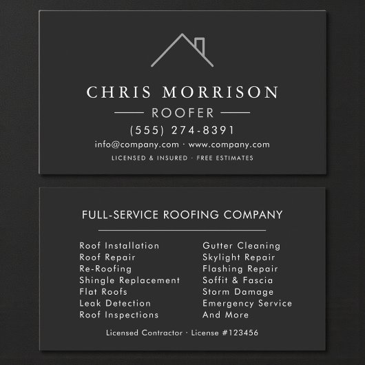 Roofer Black Silver Modern Roofing Company Visitenkarte
