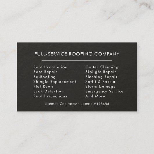  Roofer Black Silver Stone Slate Roofing Company Visitenkarte (Rückseite)