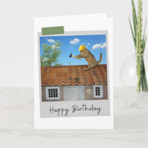 Roofer Cat Funny Birthday Card Karte