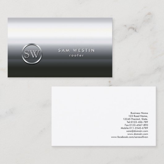 Roofer Chrome Monogram Business Card Visitenkarte (Vorne/Hinten)