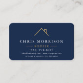 Roofer Navy Blue Gold QR Code Visitenkarte (Vorderseite)