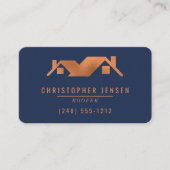 Roofer QR Code Navy Blue Copper Rounded Roofing Visitenkarte (Vorderseite)