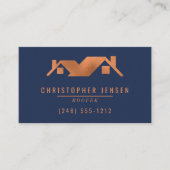 Roofer QR Code Roofing Business Navy Blue Copper Visitenkarte (Vorderseite)