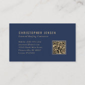 Roofer QR Code Roofing Business Navy Blue Gold Visitenkarte (Rückseite)