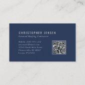 Roofer QR Code Roofing Business Navy Blue Silver Visitenkarte (Rückseite)