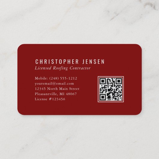Roofer QR Code Simple Burgundy Rounded Visitenkarte (Rückseite)
