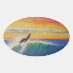 Roofer Surfer Girl Ovaler Aufkleber