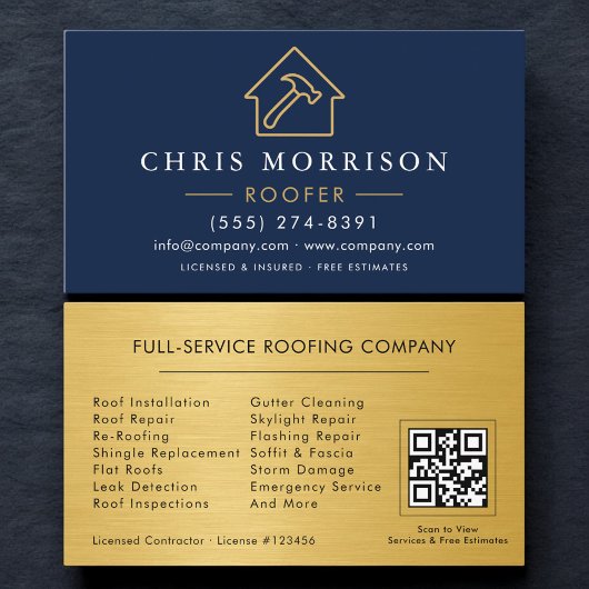 Roofing Professional Navy Blue QR Code Visitenkarte