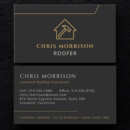 Roofing Roofer Construction Modern Black Gold Visitenkarte