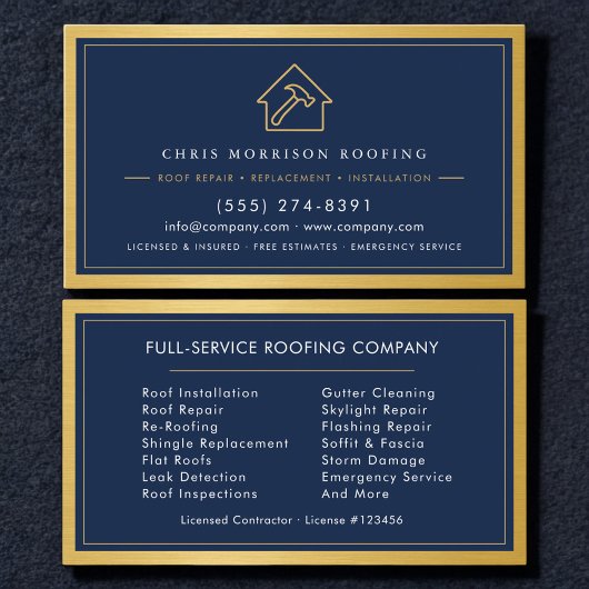 Roofing Roofer Construction Services Navy Blue  Visitenkarte