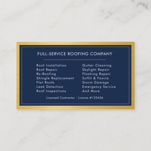 Roofing Roofer Construction Services Navy Blue  Visitenkarte (Rückseite)