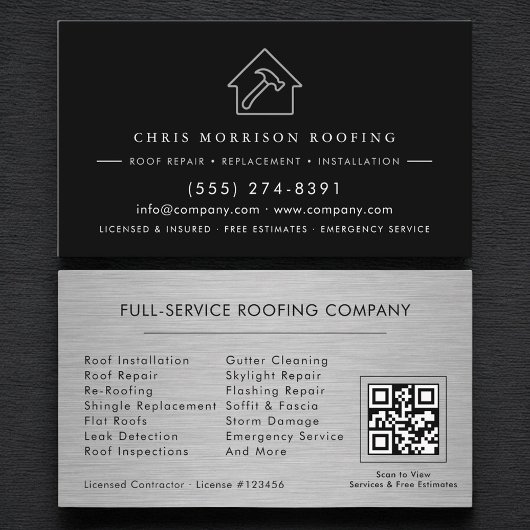 Roofing Roofer Contractor Metallic QR Code Visitenkarte
