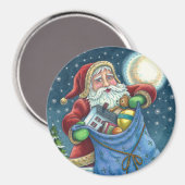 ROOFTOP SANTA BAG of TOYS, DOLLHOUSE, HOBBYHORSE Magnet (Vorderseite/Rückseite)
