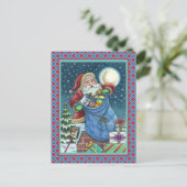 ROOFTOP SANTA BAG of TOYS, DOLLHOUSE, HOBBYHORSE Postkarte (Stehend Vorderseite)