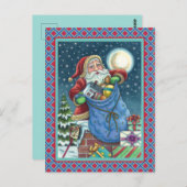 ROOFTOP SANTA BAG of TOYS, DOLLHOUSE, HOBBYHORSE Postkarte (Vorne/Hinten)